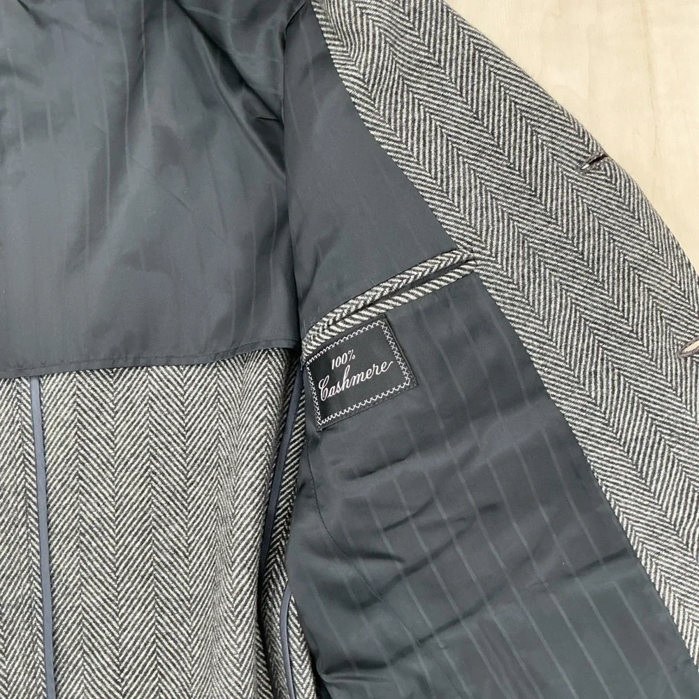 Vintage Redwood & Ross 100% Cashmere Herringbone Blazer Mens 42 Grey Academic